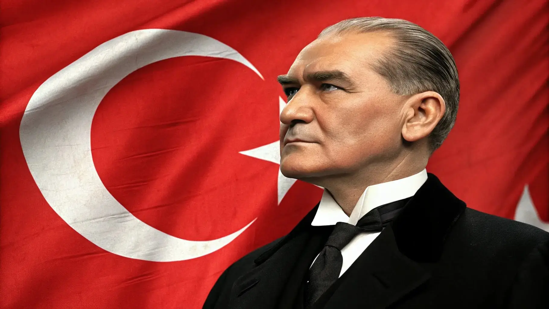 Atatürk portresi - Türk bayrağı önünde Mustafa Kemal Atatürk
