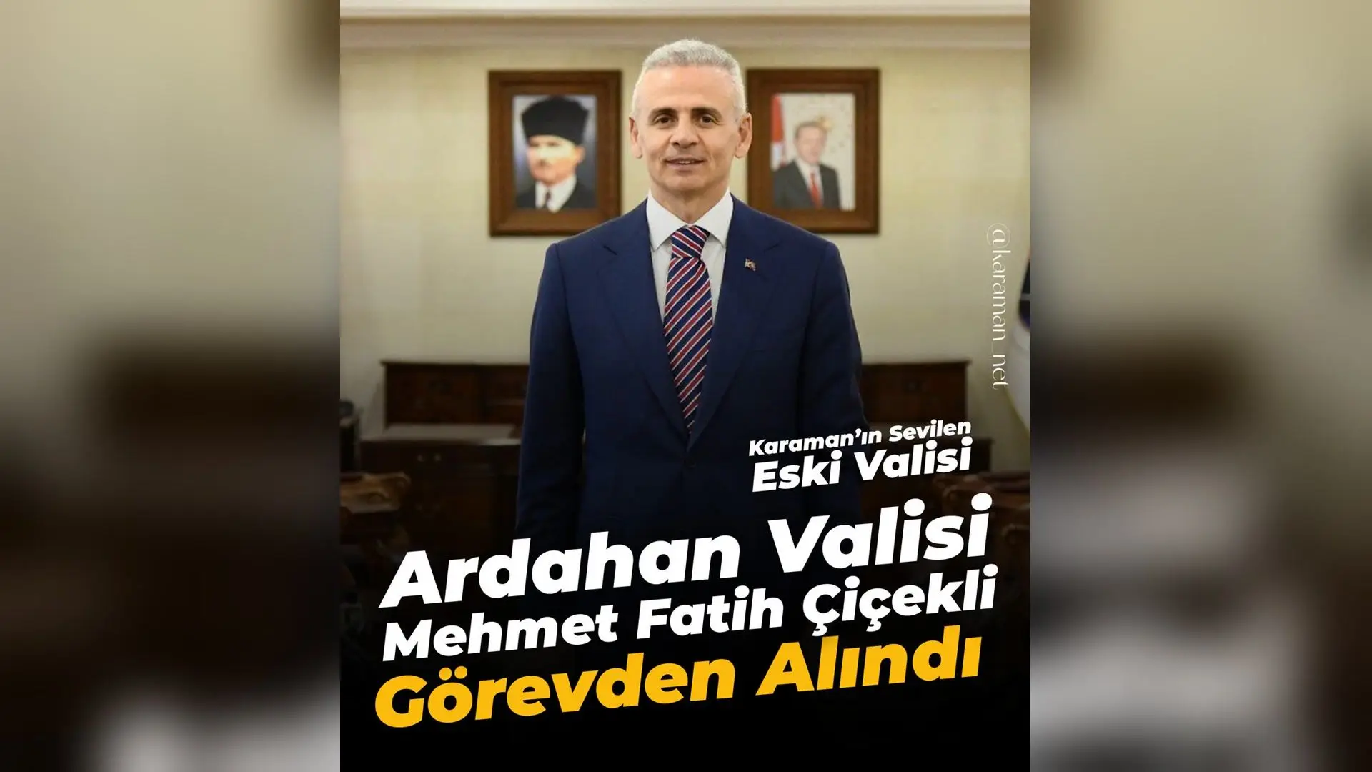 Karaman'ın eski Valisi, Ardahan Valisi Mehmet Fatih Çiçekli'nin resmi portre fotoğrafı