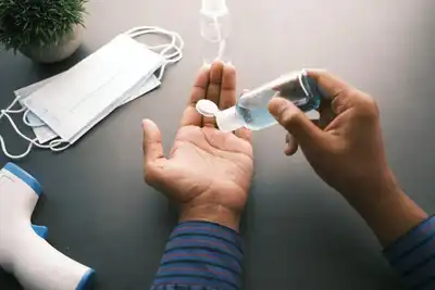 Hand sanitizer and face masks essential for maintaining hygiene and safety.
