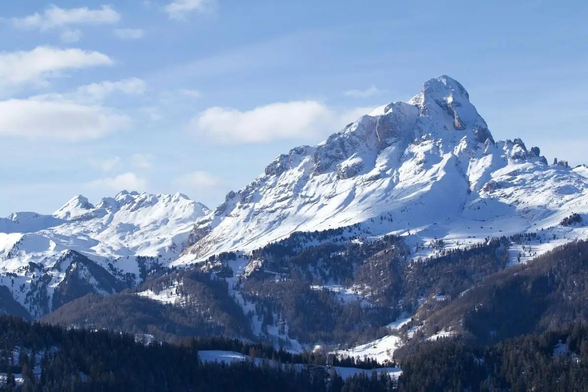 Breathtaking winter view of snow-covered Dolomites in Trentino-Alto Adige, Italy.