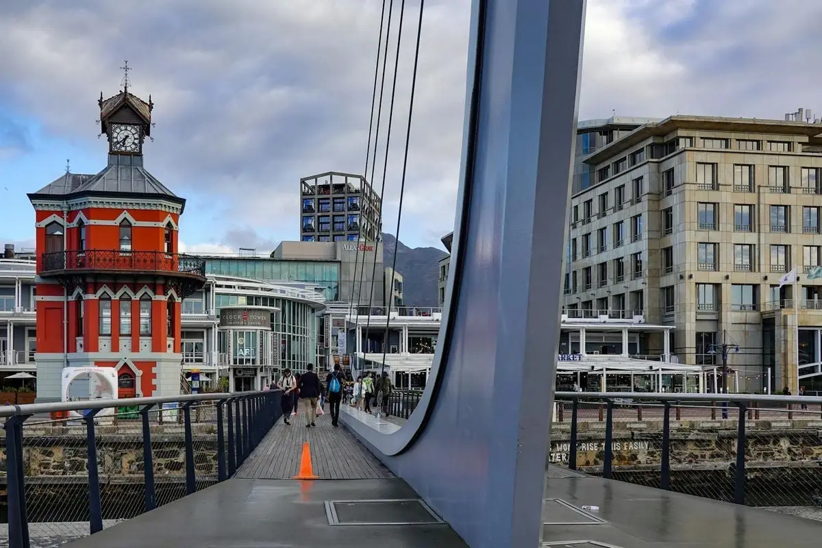 Vibrant view of the Clocktower and modern architecture at V&A Waterfront.