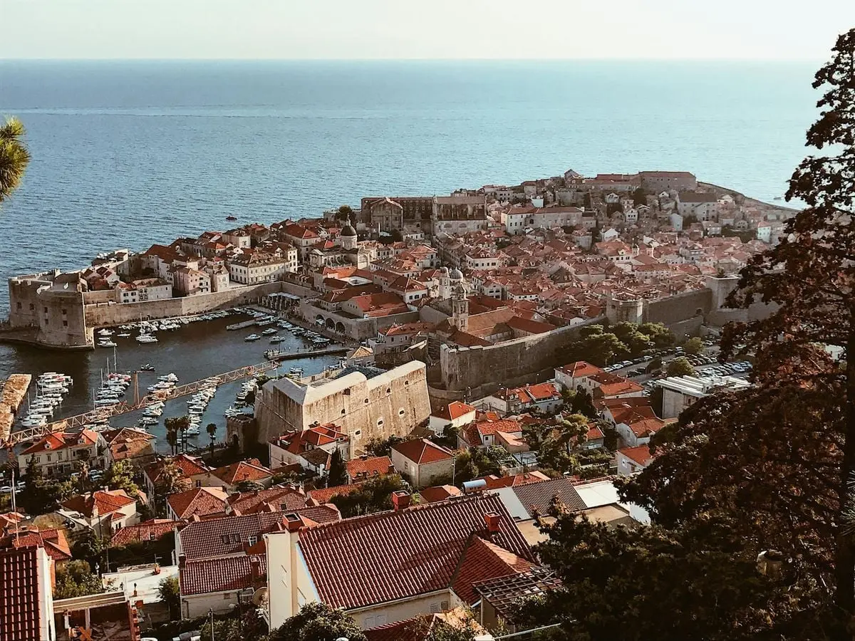 A breathtaking aerial view of Dubrovnik's historic Old Town by the Adriatic Sea, showcasing its iconic architecture.