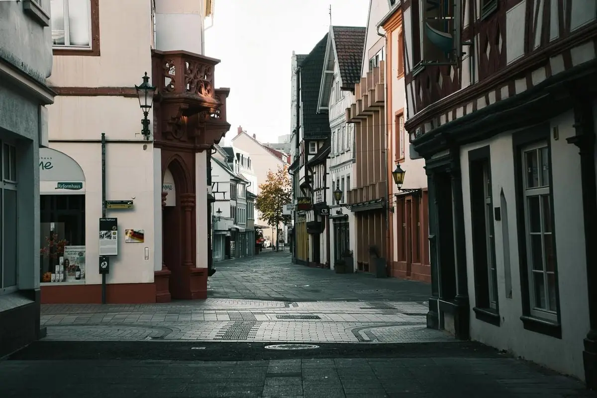 Charming street view of historic Neustadt, showcasing traditional architecture and a quiet atmosphere.