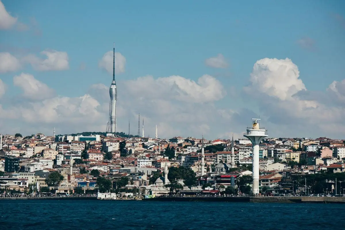 Discover İstanbul's stunning skyline featuring the iconic Çamlıca Tower and bustling waterfront.