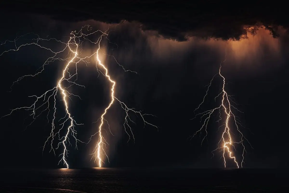 Stunning capture of a lightning storm at night over the city of Zonguldak, Turkey.