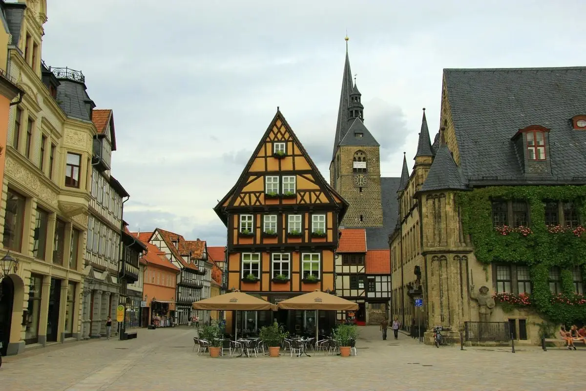 Quaint medieval town square showcasing classic European architecture and charming cobblestone streets.