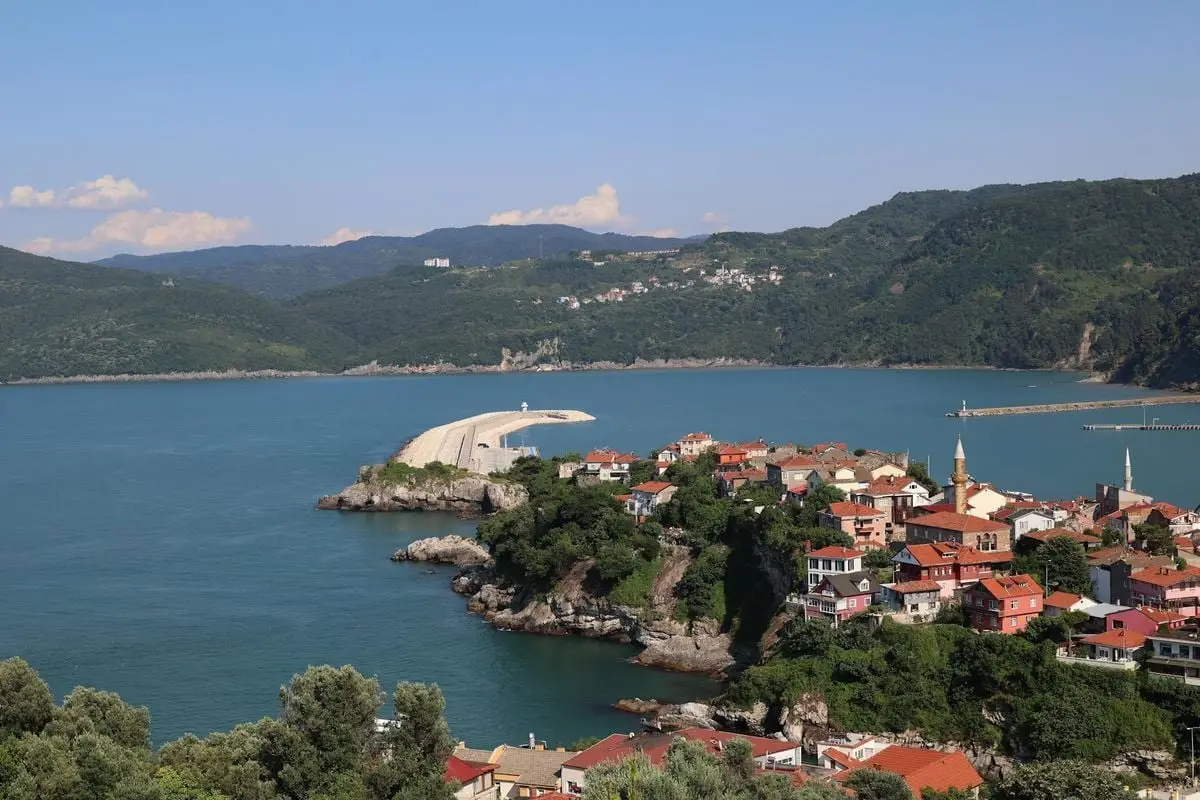 Picturesque town of Amasra overlooking the Black Sea with vivid landscapes in summer.