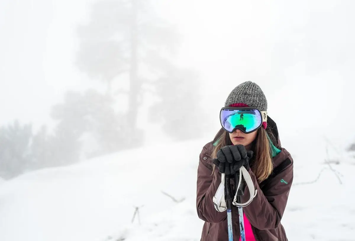 A skier in winter gear poses in a snowy landscape, embodying the thrill of alpine skiing.