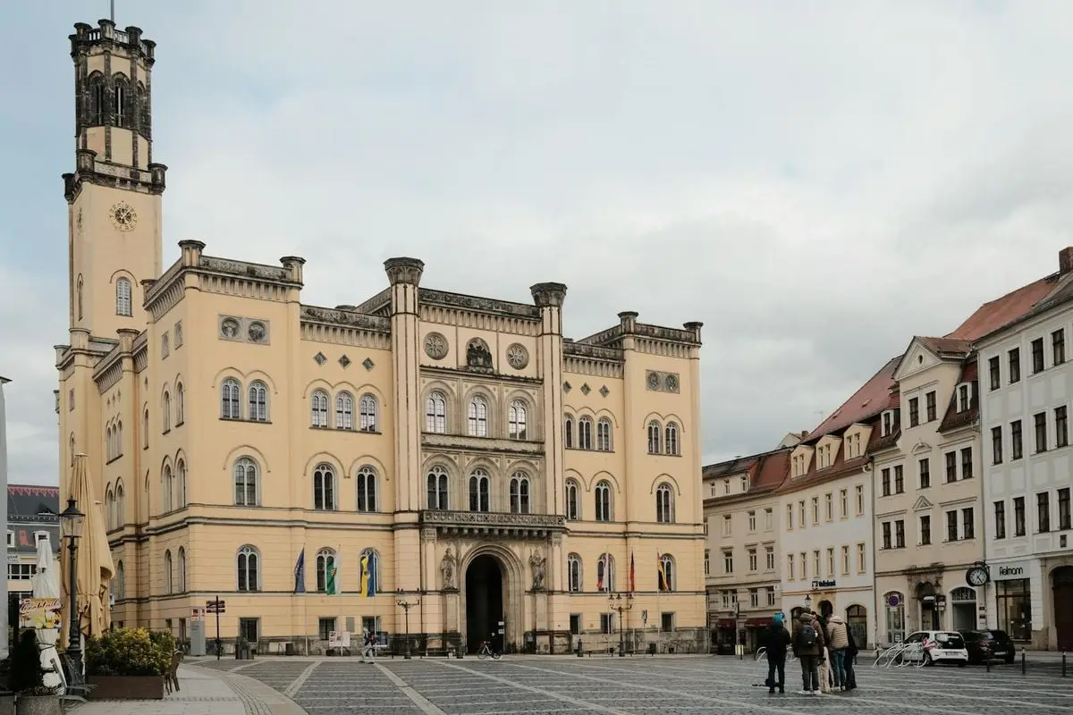 Renaissance architecture of Zittau's Town Hall and vibrant square in Germany's old town.