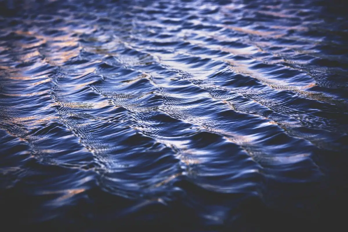 Peaceful ocean waves reflecting the twilight sky, showcasing natural patterns and textures.