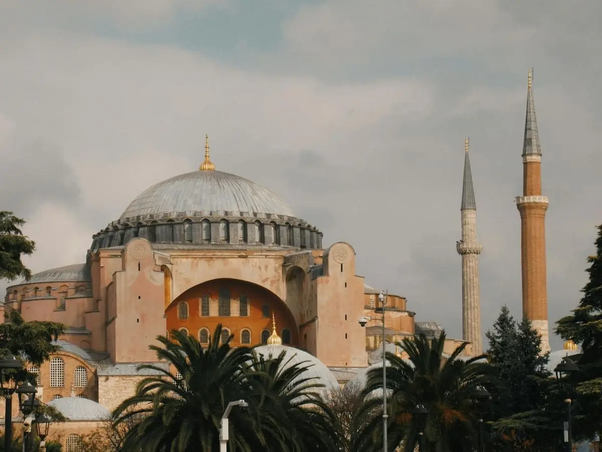 Breathtaking view of the Hagia Sophia Grand Mosque in Istanbul, showcasing its magnificent architecture.