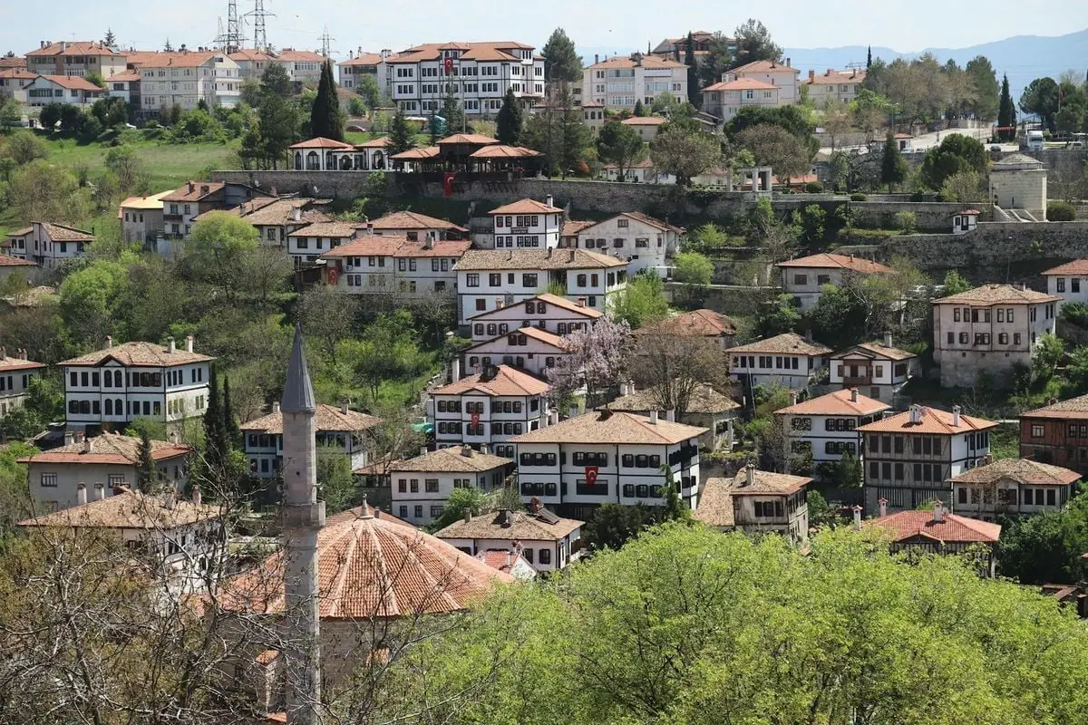 Charming view of traditional Ottoman architecture in Safranbolu, showcasing distinctive historical houses.