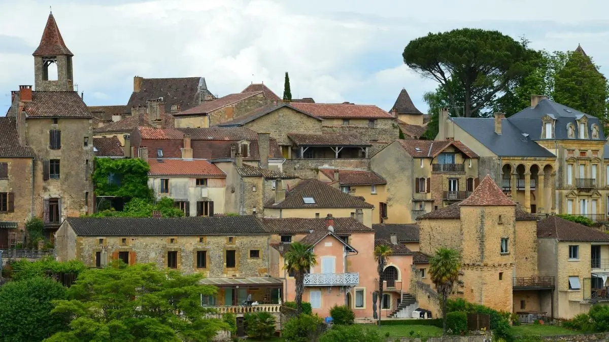 Historic village with charming rustic architecture nestled in the countryside.