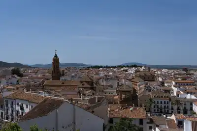 Scenic panoramic view of historic Antequera, Andalusia, Spain with traditional Spanish architecture.