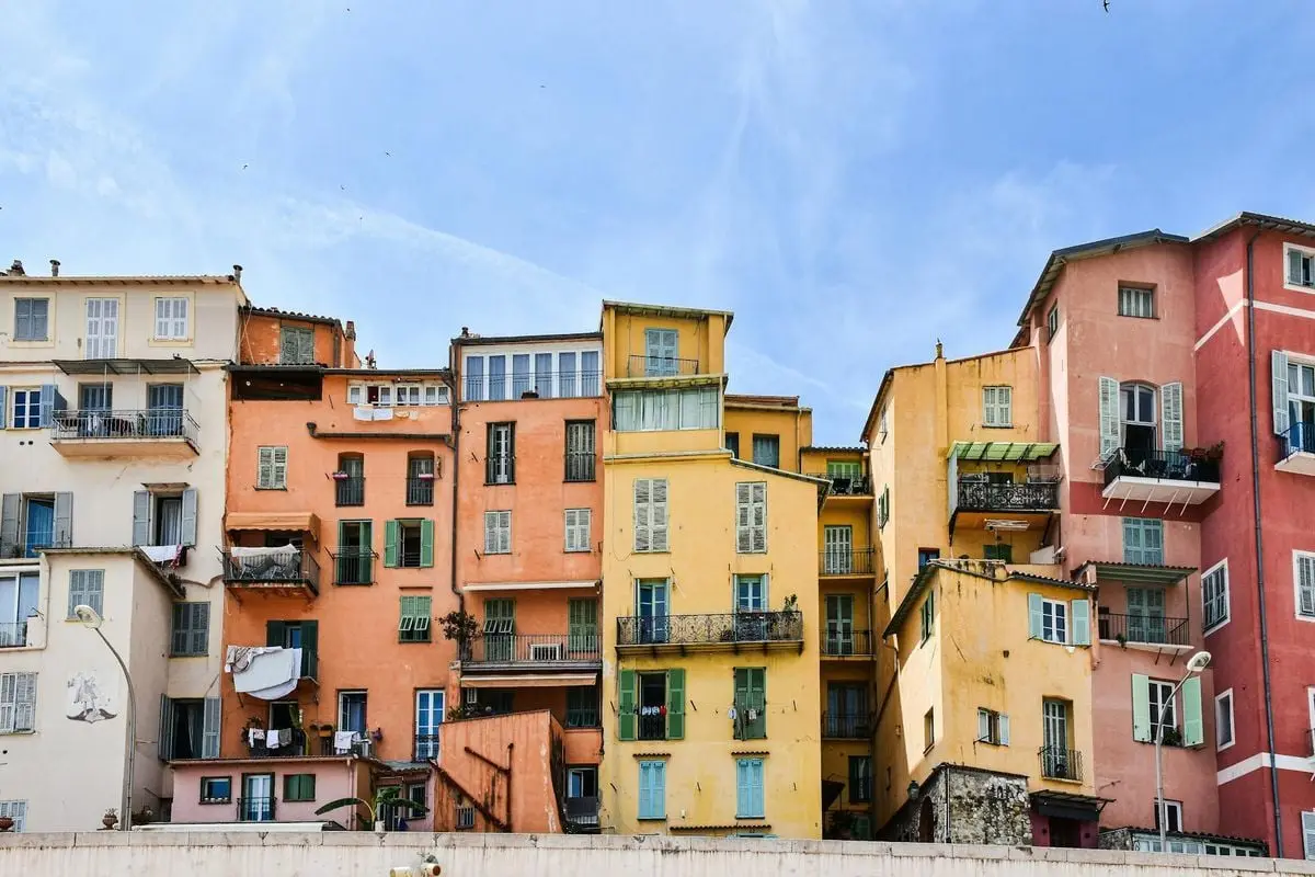 Charming colorful buildings in Menton, located in the picturesque French Riviera, Provence-Alpes-Côte d'Azur.