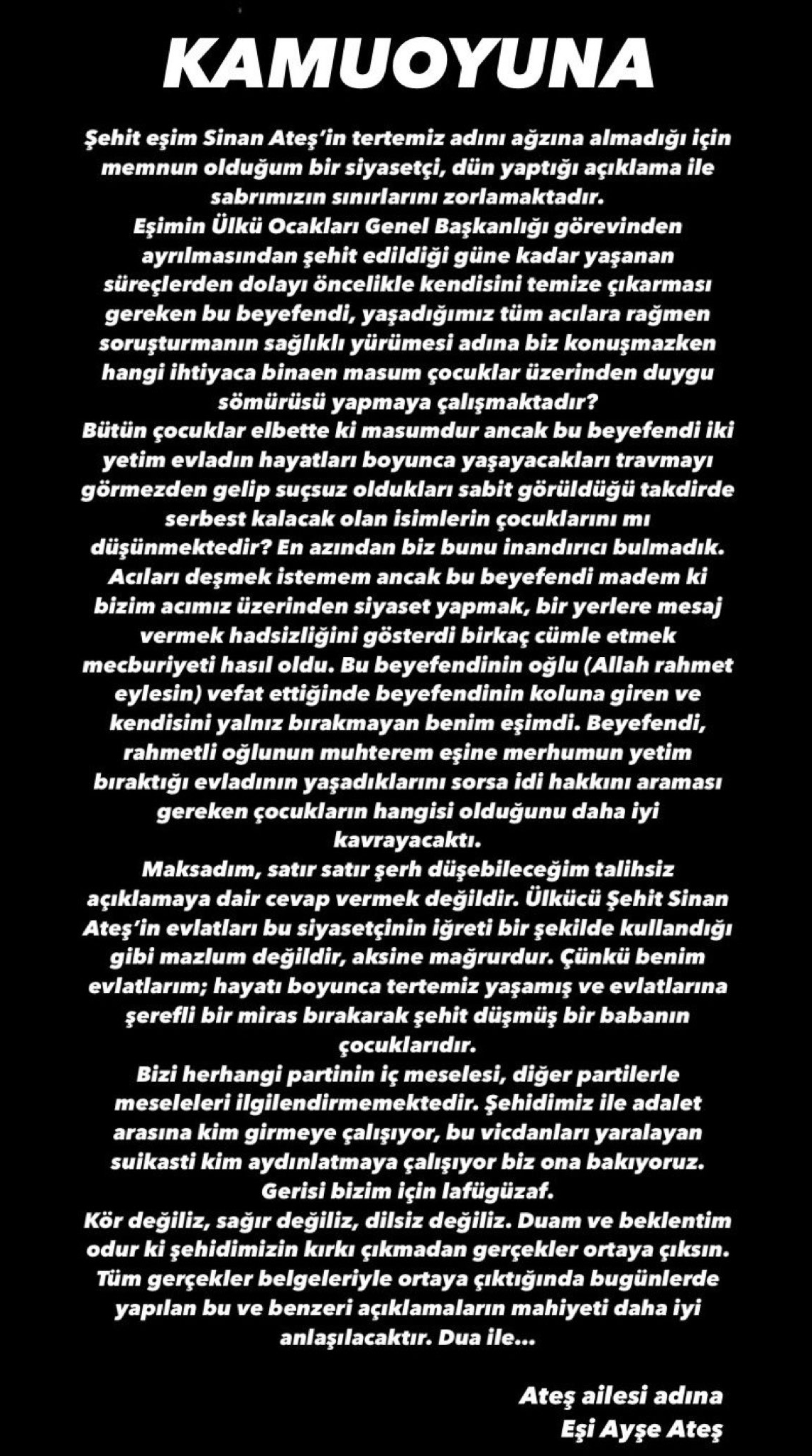Sinan Ateş'in eşi Ayşe Ateş ailesi adına ilk kez bir açıklama yaptı!